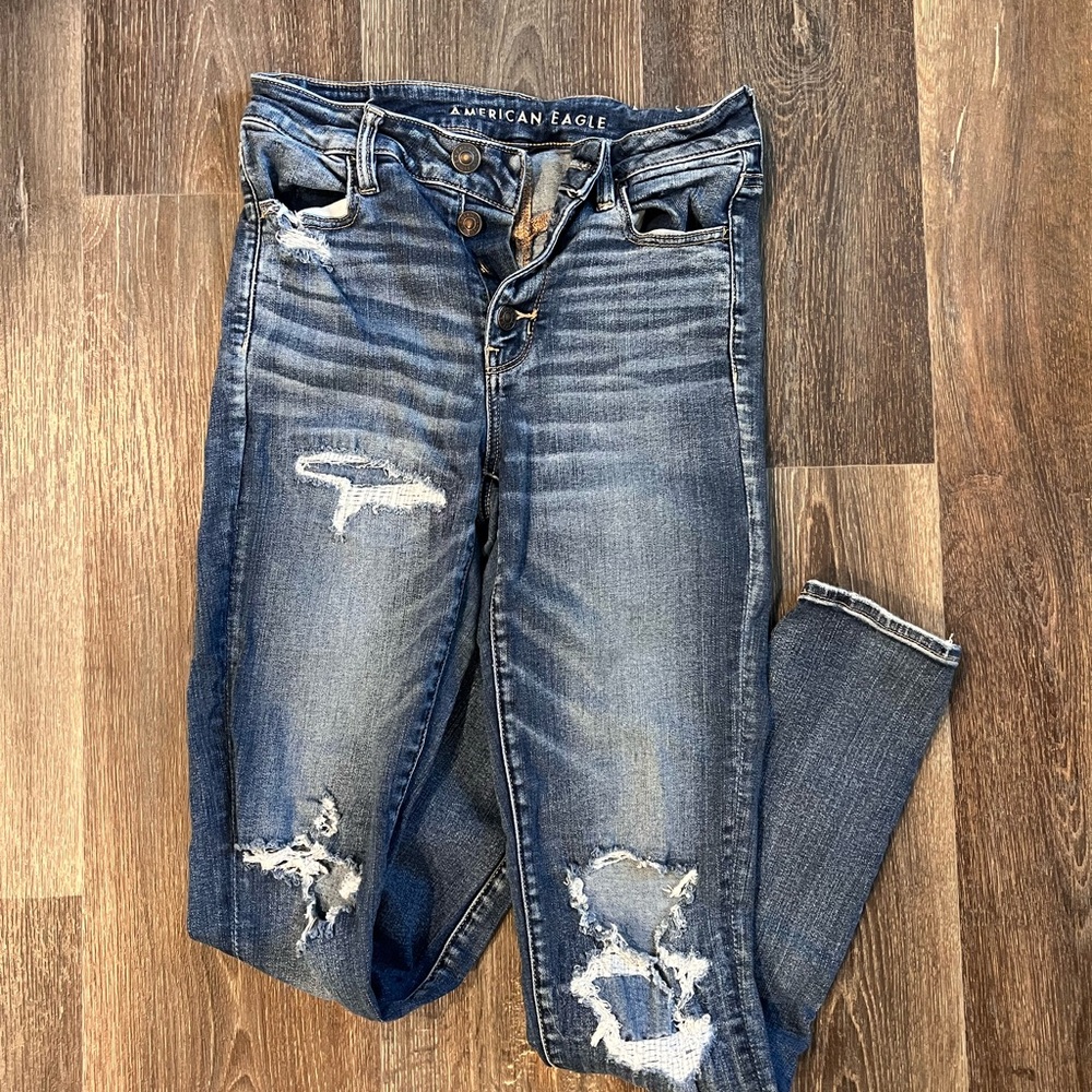 American Eagle Outfitters Blue Skinny Jeans Distressed